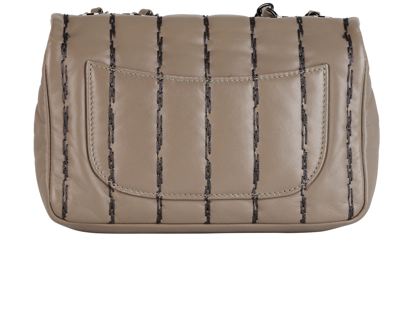 Vertical Stitch Flap Bag, &pound;1,800, Handbags, Grey, Lambskin Leather, Back view